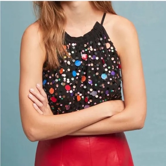 Anthropologie Tops - Anthropologie Moulinette Soeurs Multicolor Sequin Halter Top Black - Mp